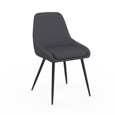 Chaises Ornella tissu gris foncé pieds métal noirs - lot de 6