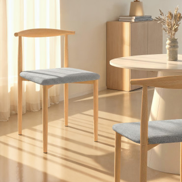 Chaises Adam tissu gris pieds effet bois - lot de 6
