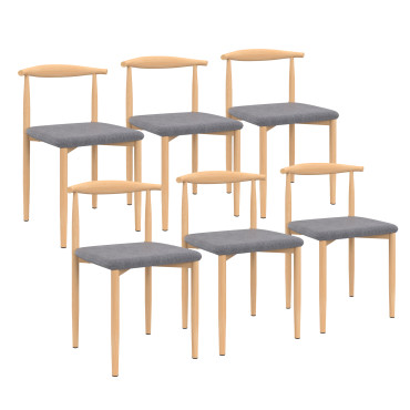 Chaises Adam tissu gris pieds effet bois - lot de 6