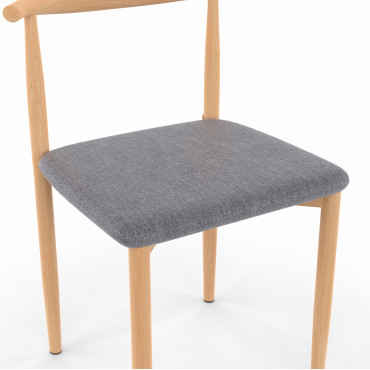 Chaises Adam tissu gris pieds effet bois - lot de 6