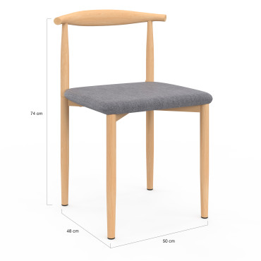 Chaises Adam tissu gris pieds effet bois - lot de 6