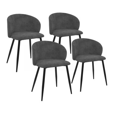 Chaises Léona velours gris et pieds métal noirs - lot de 4