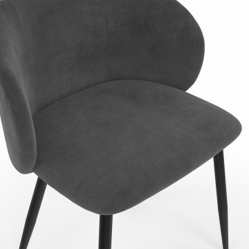 Chaises Léona velours gris et pieds métal noirs - lot de 4