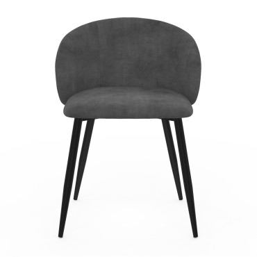 Chaises Léona velours gris et pieds métal noirs - lot de 4