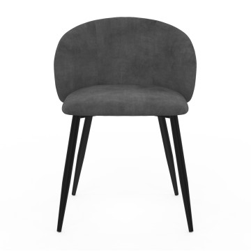 Chaises Léona velours gris et pieds métal noirs - lot de 4