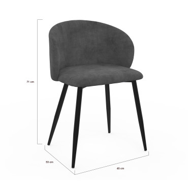 Chaises Léona velours gris et pieds métal noirs - lot de 4