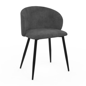 Chaises Léona velours gris et pieds métal noirs - lot de 4