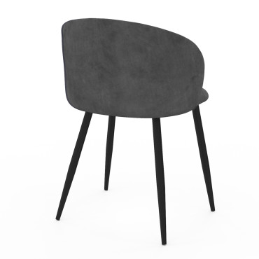 Chaises Léona velours gris et pieds métal noirs - lot de 4