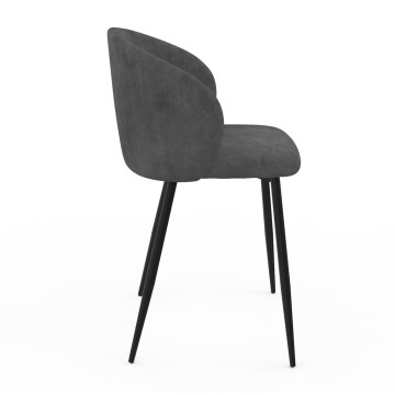 Chaises Léona velours gris et pieds métal noirs - lot de 4
