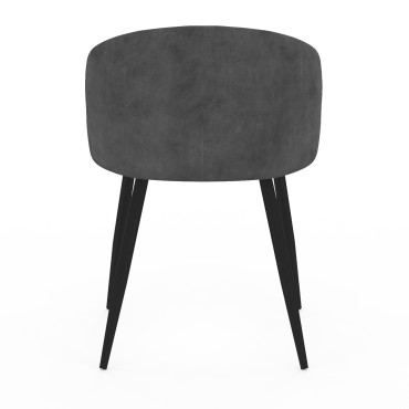 Chaises Léona velours gris et pieds métal noirs - lot de 4