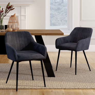 Chaises Ariana velours gris foncé pieds métal - lot de 2