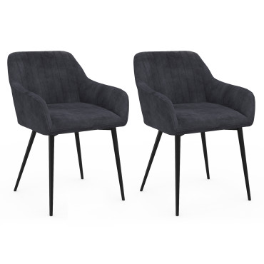 Chaises Ariana velours gris foncé pieds métal - lot de 2