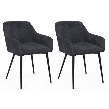 Chaises Ariana velours gris foncé pieds métal - lot de 2