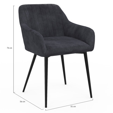 Chaises Ariana velours gris foncé pieds métal - lot de 2