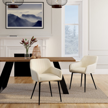 Chaises Ariana velours crème pieds métal - lot de 2