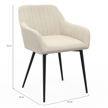 Chaises Ariana velours crème pieds métal - lot de 2