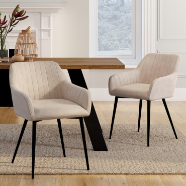Chaises Ariana velours taupe pieds métal - lot de 2