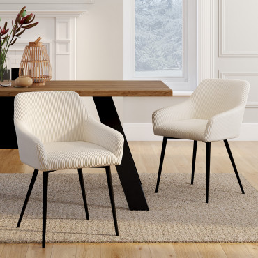Chaises Jenny velours côtelé crème pieds métal - lot de 2