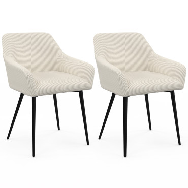 Chaises Jenny velours côtelé crème pieds métal - lot de 2