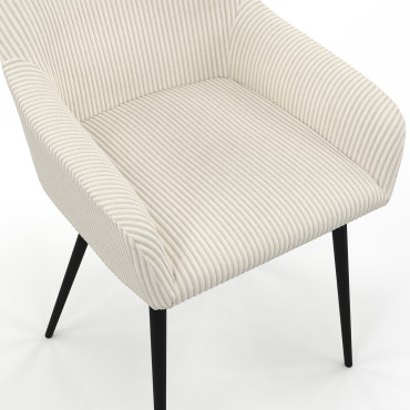 Chaises Jenny velours côtelé crème pieds métal - lot de 2