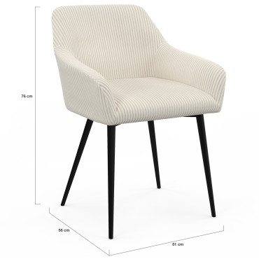 Chaises Jenny velours côtelé crème pieds métal - lot de 2