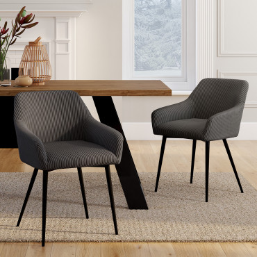 Chaises Jenny velours côtelé gris pieds métal - lot de 2