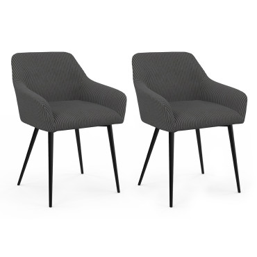 Chaises Jenny velours côtelé gris pieds métal - lot de 2