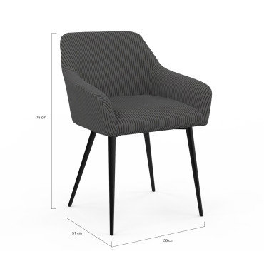 Chaises Jenny velours côtelé gris pieds métal - lot de 2
