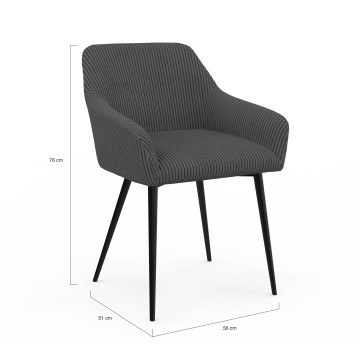 Chaises Jenny velours côtelé gris pieds métal - lot de 2