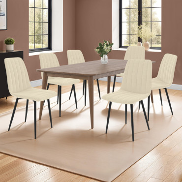 Chaises Fiona velours beige pieds métal noirs - lot de 6