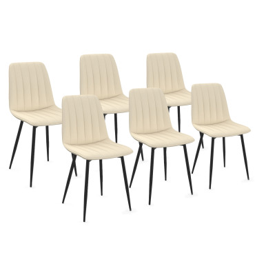 Chaises Fiona velours beige pieds métal noirs - lot de 6