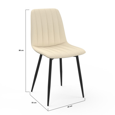 Chaises Fiona velours beige pieds métal noirs - lot de 6