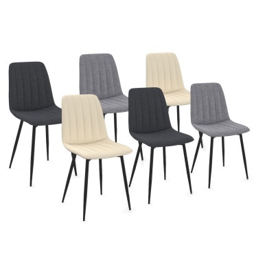  gris foncé et gris clair) pieds métal noirs - lot de 6