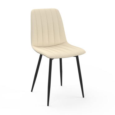 Chaises Fiona velours mix couleurs (beige, gris foncé et gris clair) pieds métal noirs - lot de 6