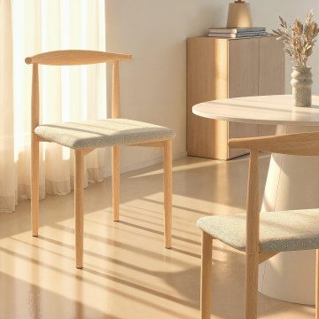 Chaises Adam tissu beige pieds effet bois - lot de 6