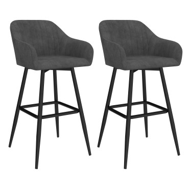 Tabourets de bar Ariana velours gris pieds métal - lot de 2
