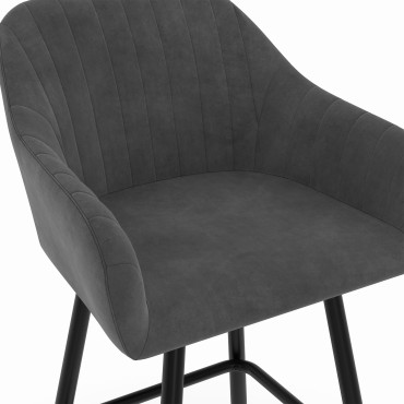 Tabourets de bar Ariana velours gris pieds métal - lot de 2
