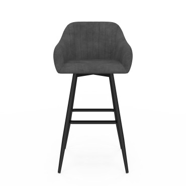 Tabourets de bar Ariana velours gris pieds métal - lot de 2