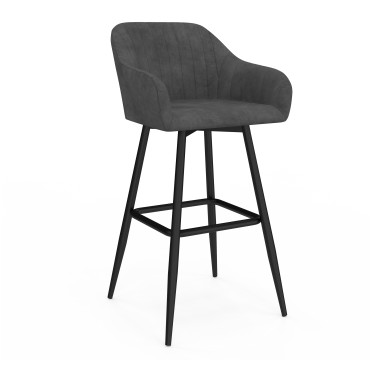 Tabourets de bar Ariana velours gris pieds métal - lot de 2