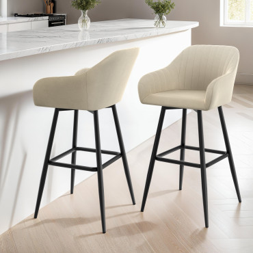 Tabourets de bar Ariana velours crème pieds métal - lot de 2
