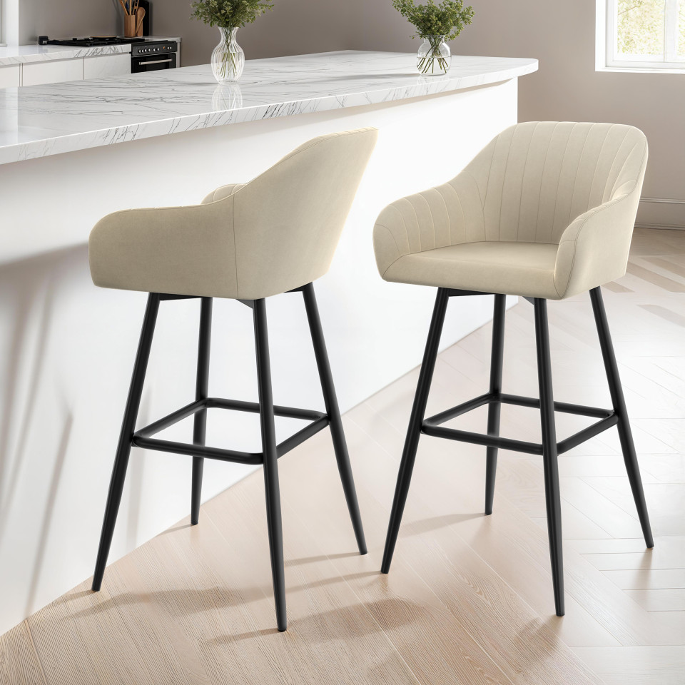 Tabourets de bar Ariana velours crème pieds métal - lot de 2