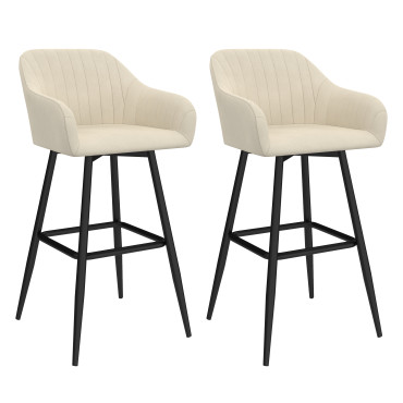 Tabourets de bar Ariana velours crème pieds métal - lot de 2