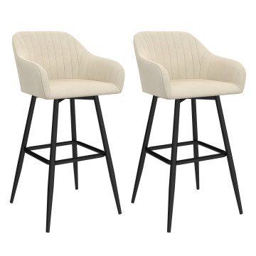 Tabourets de bar Ariana velours crème pieds métal - lot de 2