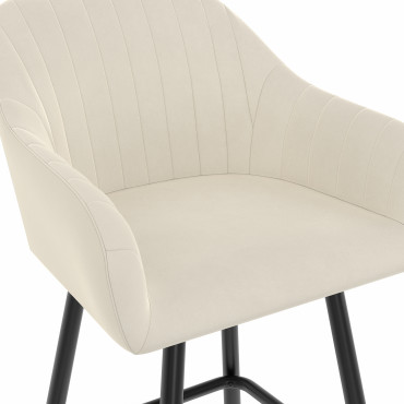 Tabourets de bar Ariana velours crème pieds métal - lot de 2