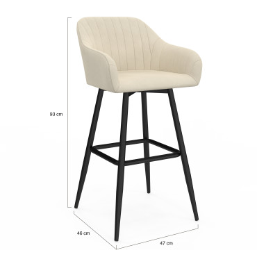 Tabourets de bar Ariana velours crème pieds métal - lot de 2