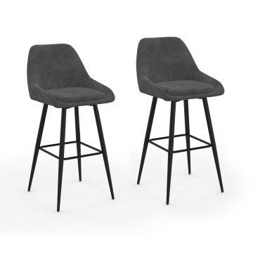Tabourets de bar Olivia velours gris foncé pieds métal - lot de 2