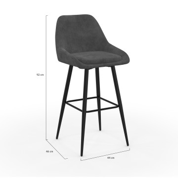 Tabourets de bar Olivia velours gris foncé pieds métal - lot de 2