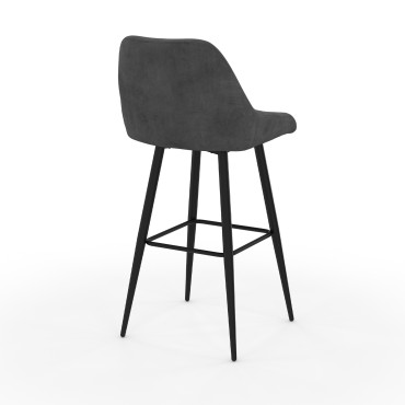 Tabourets de bar Olivia velours gris foncé pieds métal - lot de 2