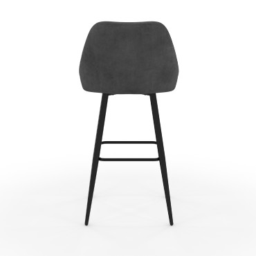 Tabourets de bar Olivia velours gris foncé pieds métal - lot de 2