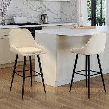 Tabourets de bar Olivia velours crème pieds métal - lot de 2